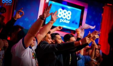 poker player on a finish line.