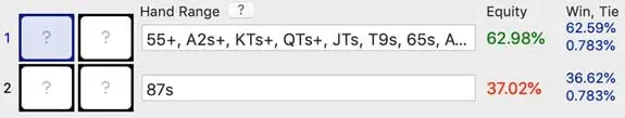 87s into the equity calculator